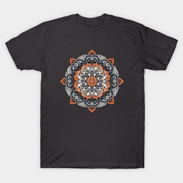 Mandala Orange Gray 1 T-Shirt by sapphire seaside studio